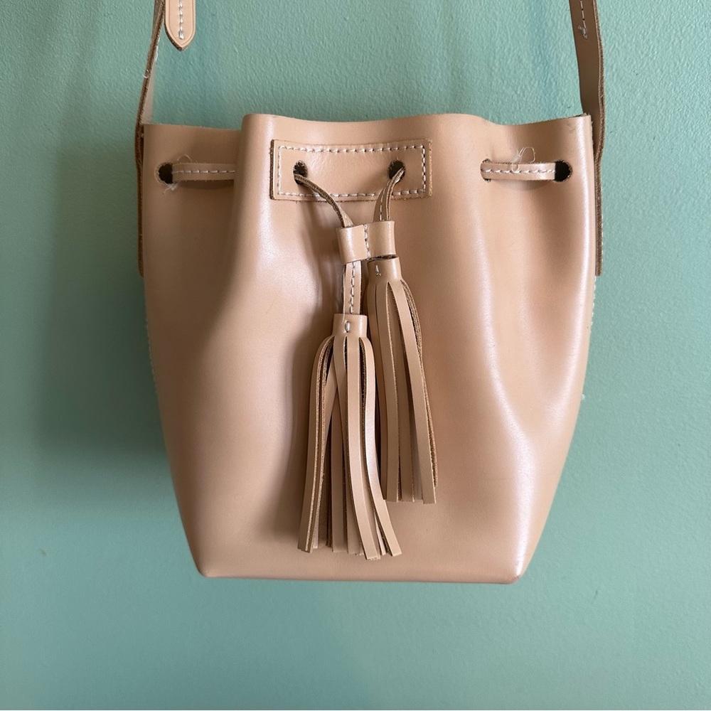 J.Crew Mini Leather Bucket Bag Drawstring Tassel Crossbody